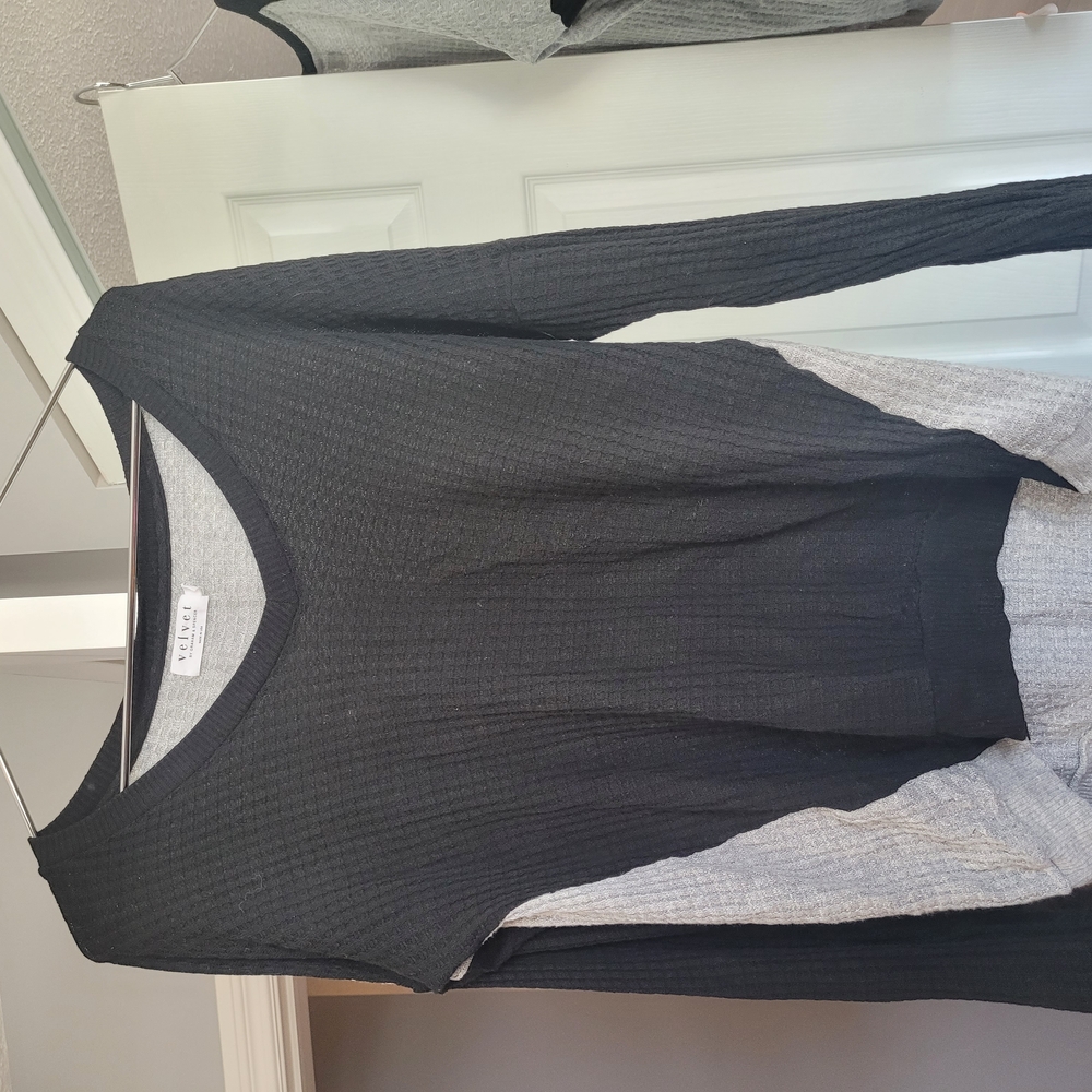 Velvet Black and Gray Textured Top